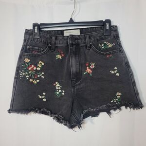 Banjara Black Jean Shorts Juniors 5 Embroidered Flowers Short Shorts